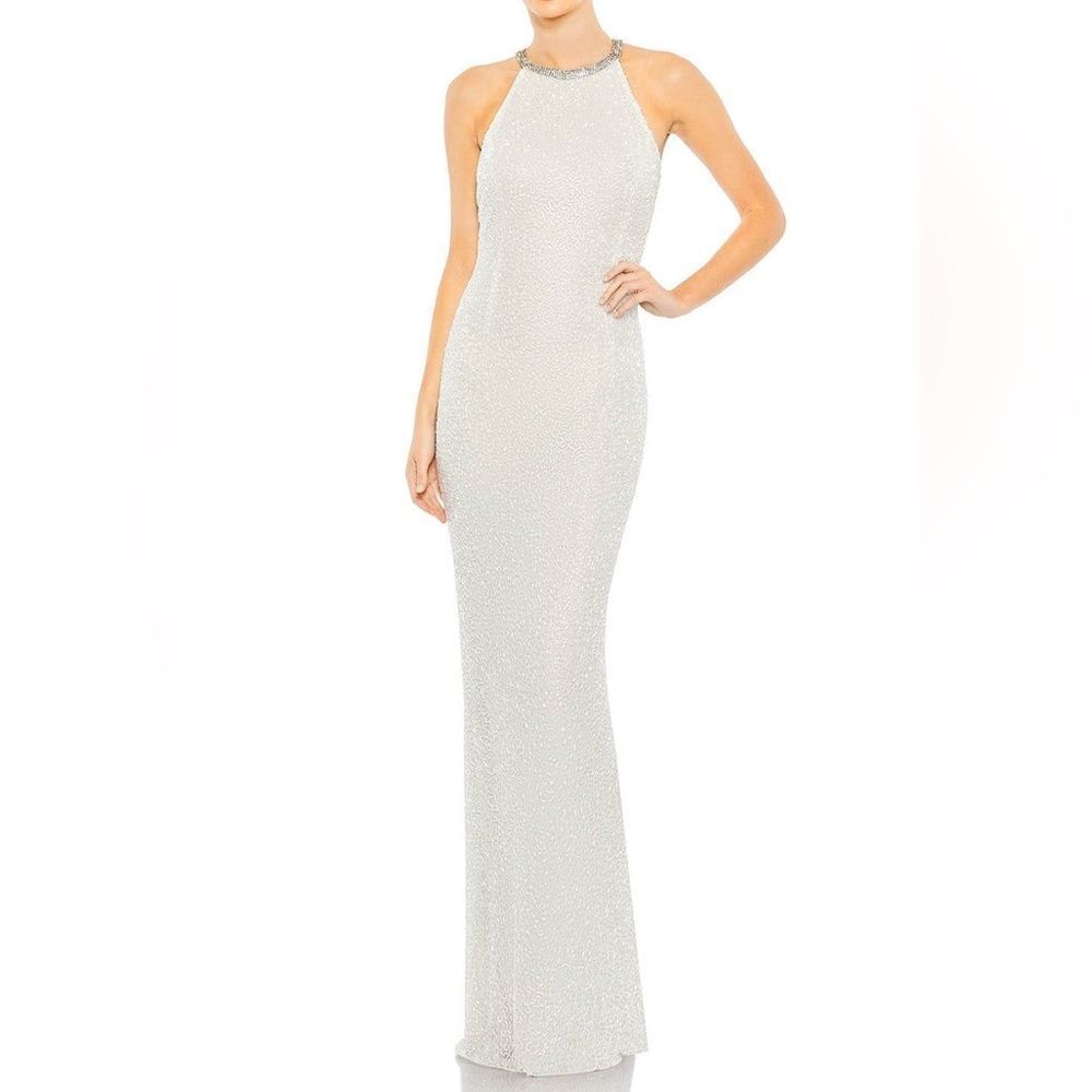 NWT Mac Duggal jewel beaded ornate halter gown size 4